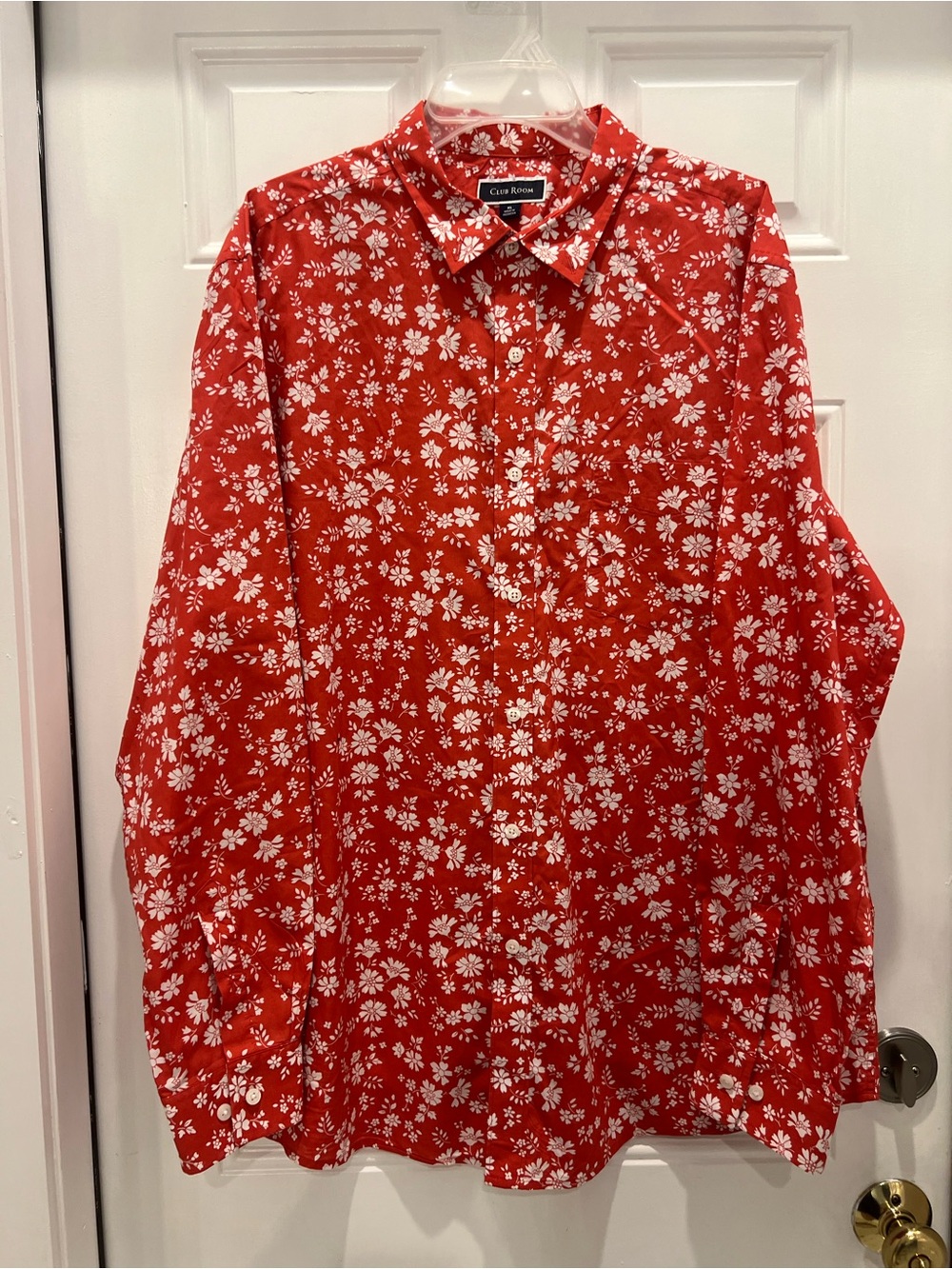 Club Room Mens XL 100% Cotton Red Floral Button-Up Shirt Long Sleeve #982